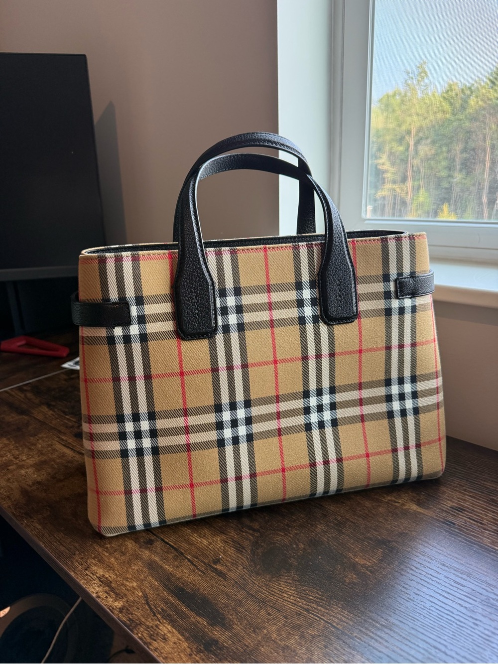 Burberry Vintage Check Goat Leather Medium Banner Tote